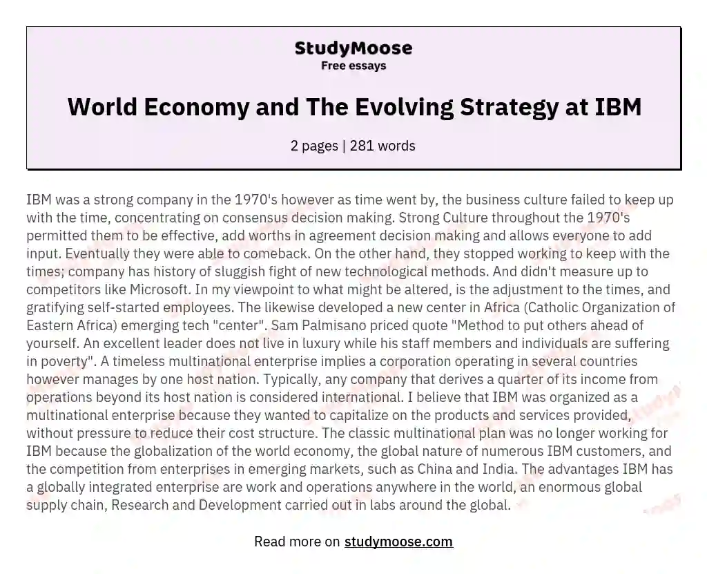 World Economy and The Evolving Strategy at IBM