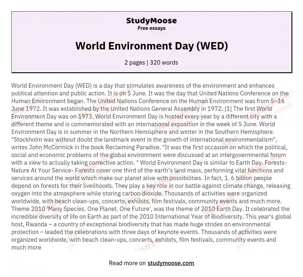 World Environment Day (WED) essay
