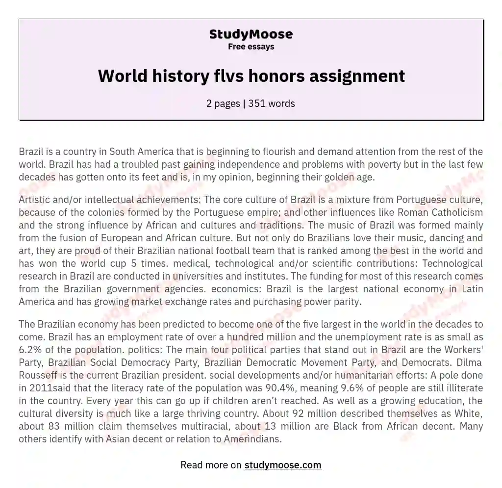World history flvs honors assignment