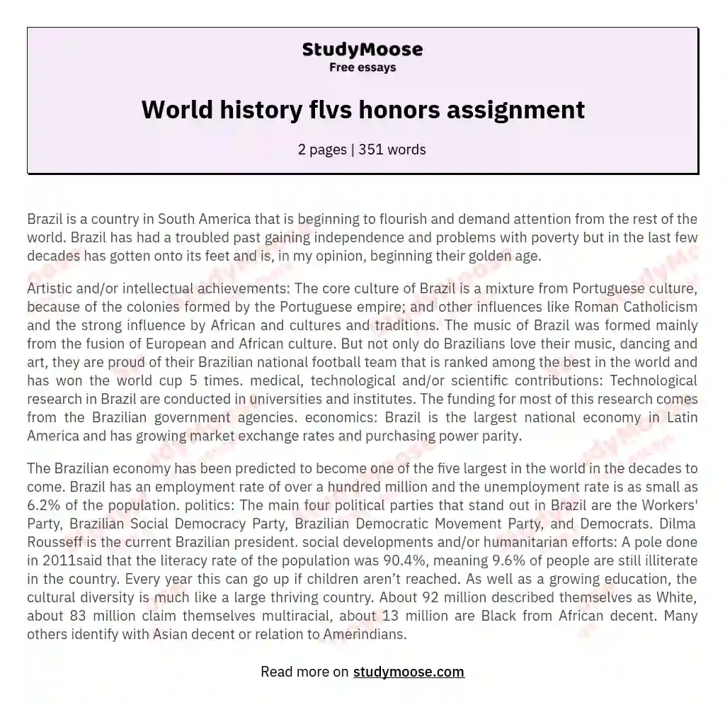 honors world history assignments