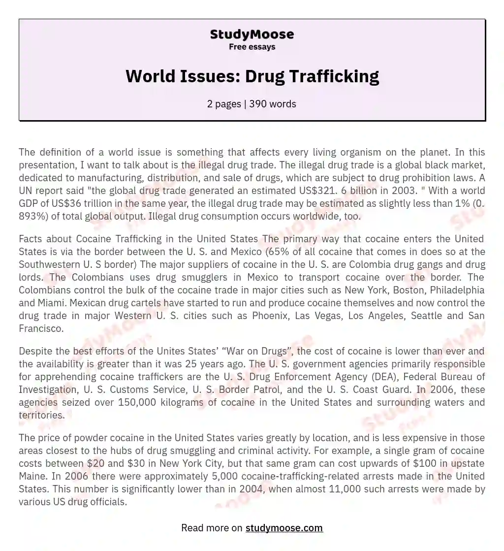 World Issues: Drug Trafficking essay