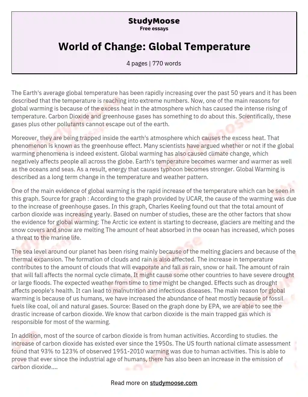 World of Change: Global Temperature essay
