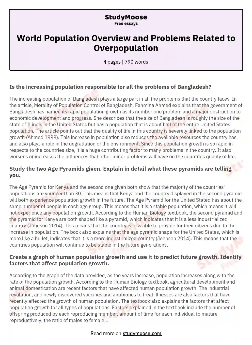 World Population Overview and Problems Related to Overpopulation essay