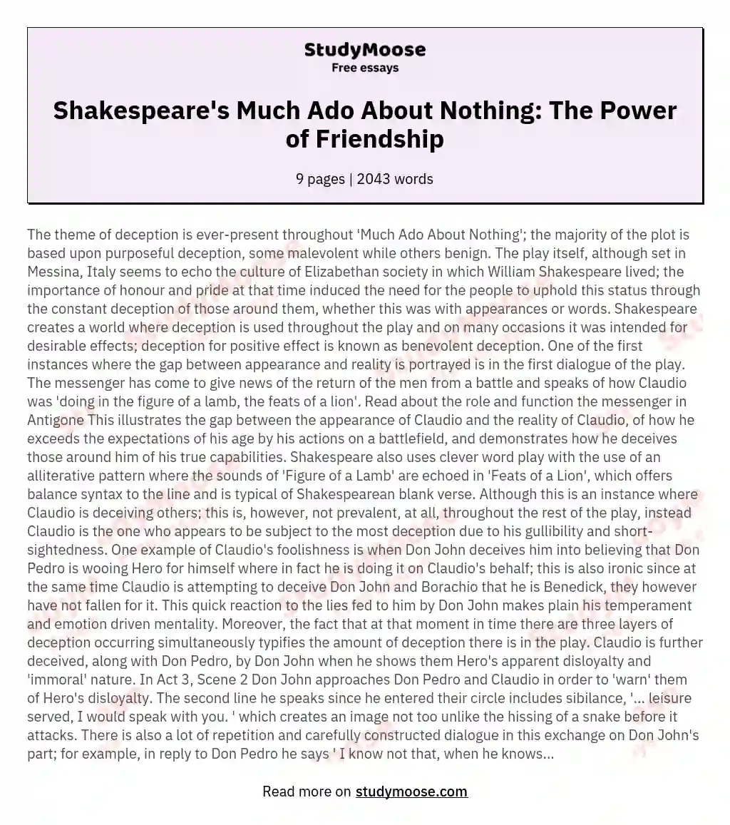 Shakespeare's Much Ado About Nothing: The Power of Friendship essay