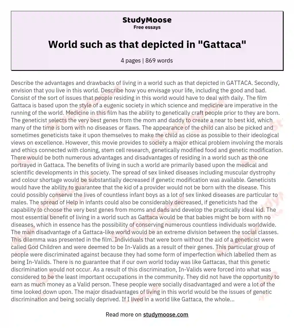 World such as that depicted in "Gattaca" essay