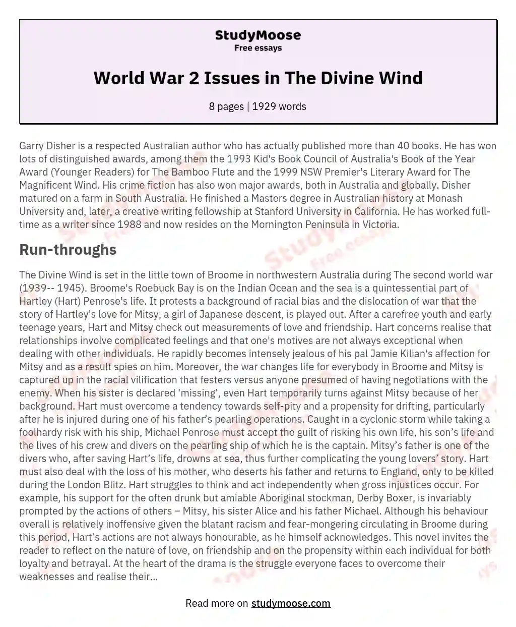 World War 2 Issues in The Divine Wind essay
