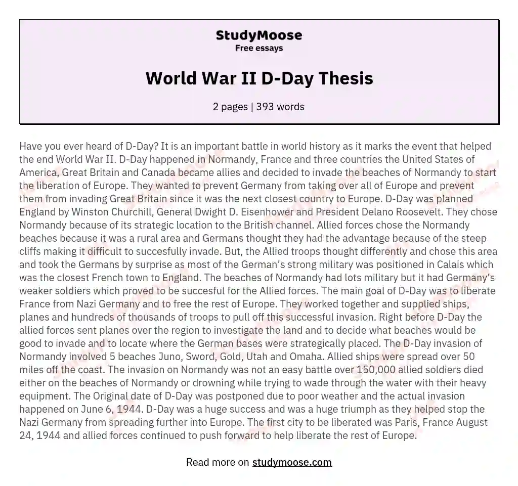 World War II D-Day Thesis essay