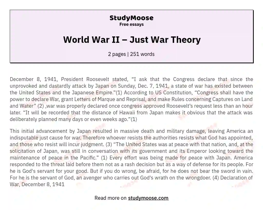 World War II – Just War Theory essay