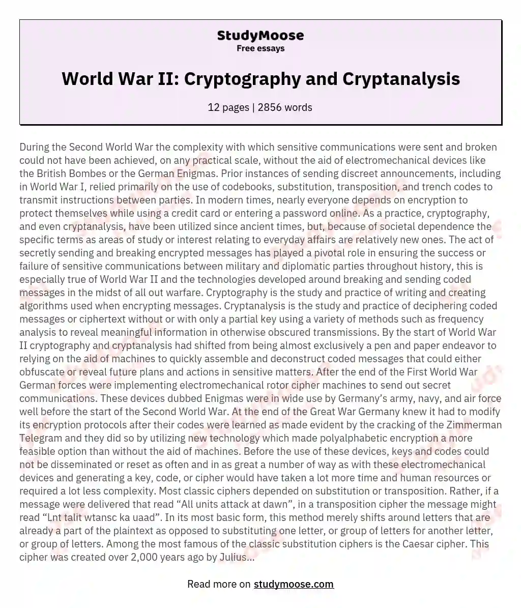 World War II: Сryptography and Сryptanalysis essay