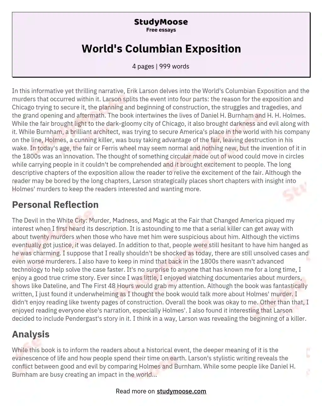 World's Columbian Exposition essay