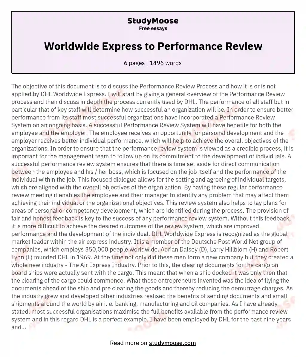 Worldwide Express to Performance Review essay