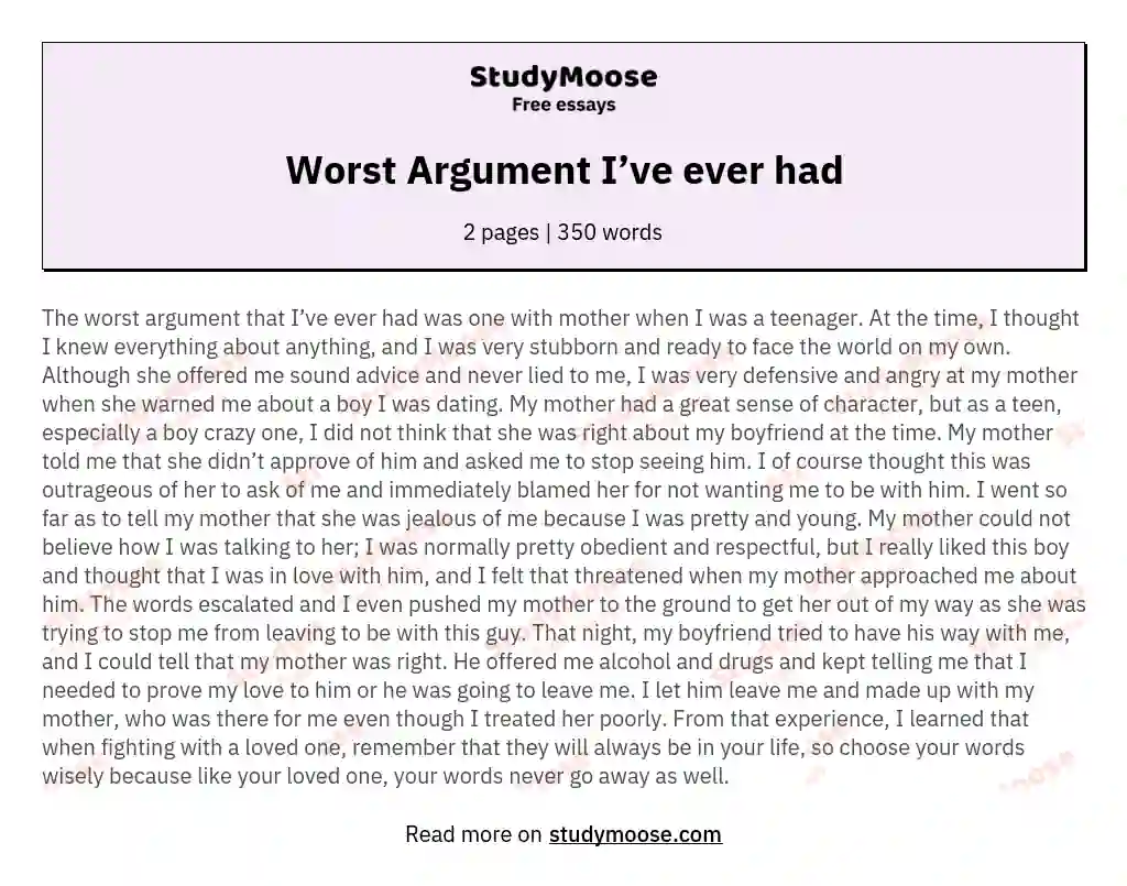 Worst Argument I’ve ever had essay