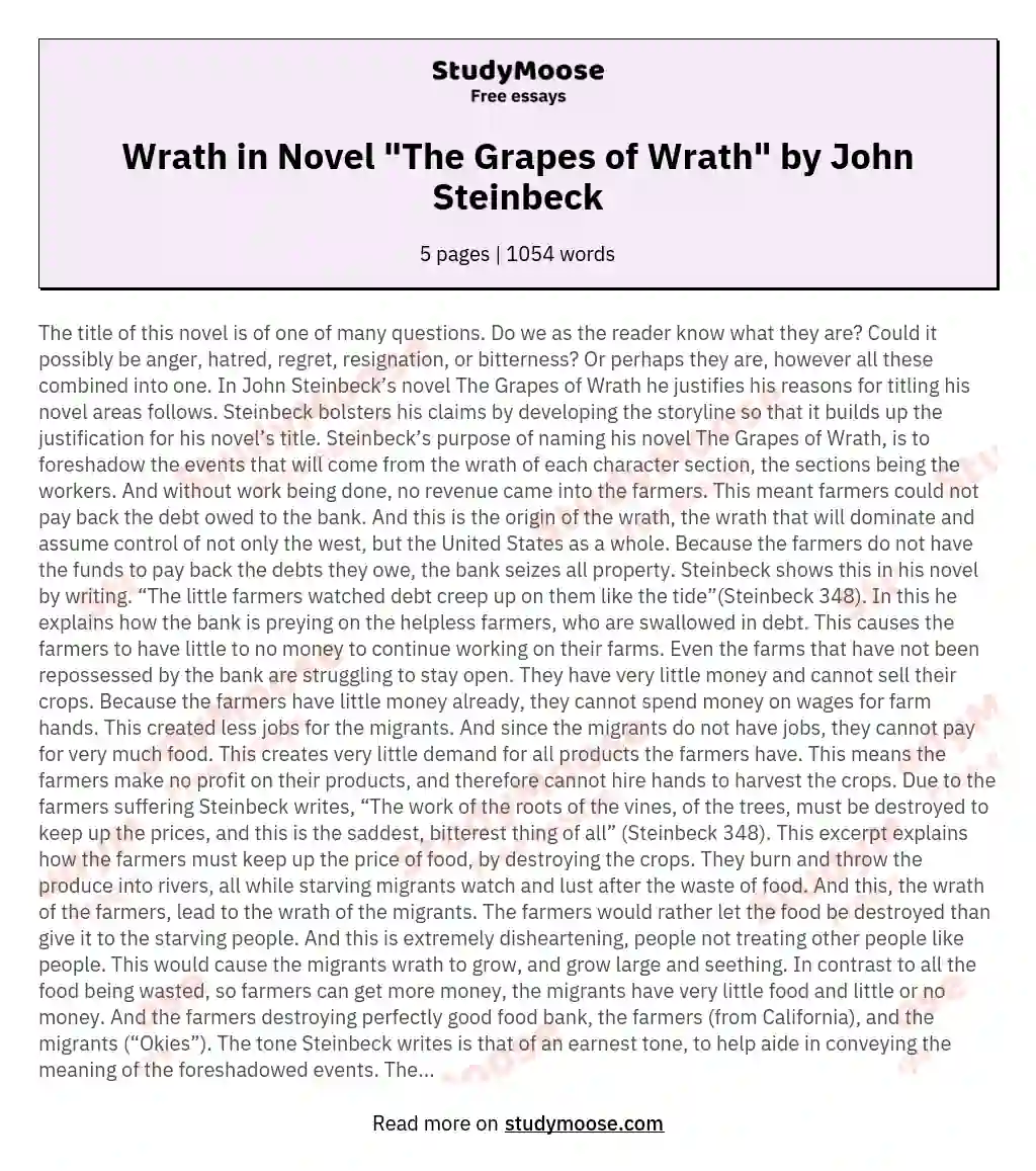 Wrath in Novel "The Grapes of Wrath" by John Steinbeck