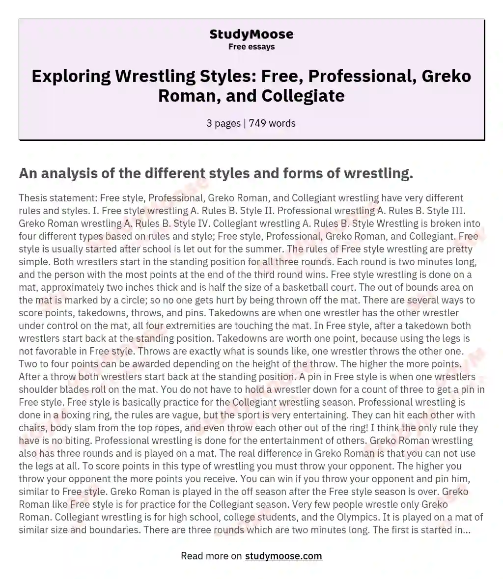 professional wrestling essay titles