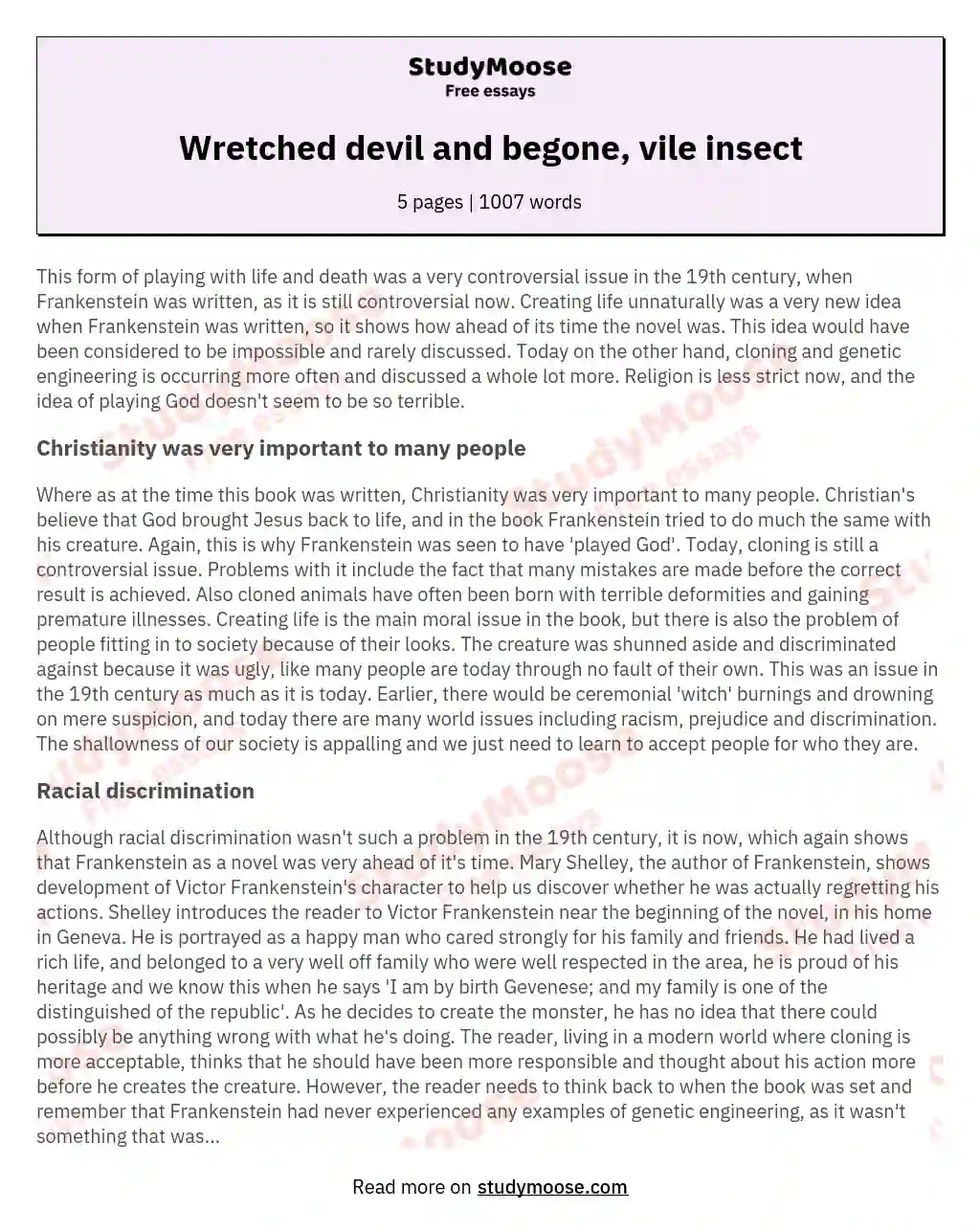 Wretched devil and begone, vile insect essay
