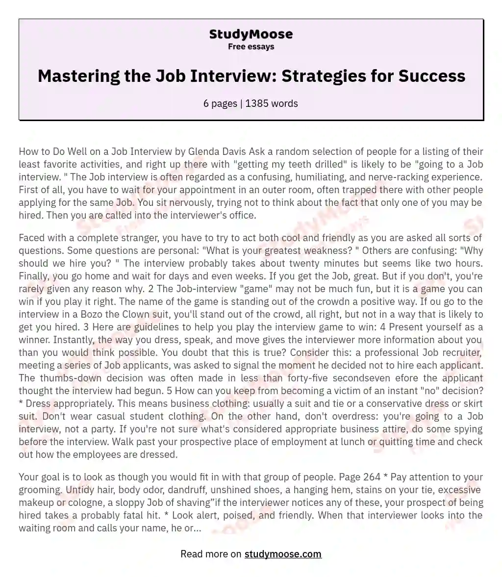 Mastering the Job Interview: Strategies for Success essay