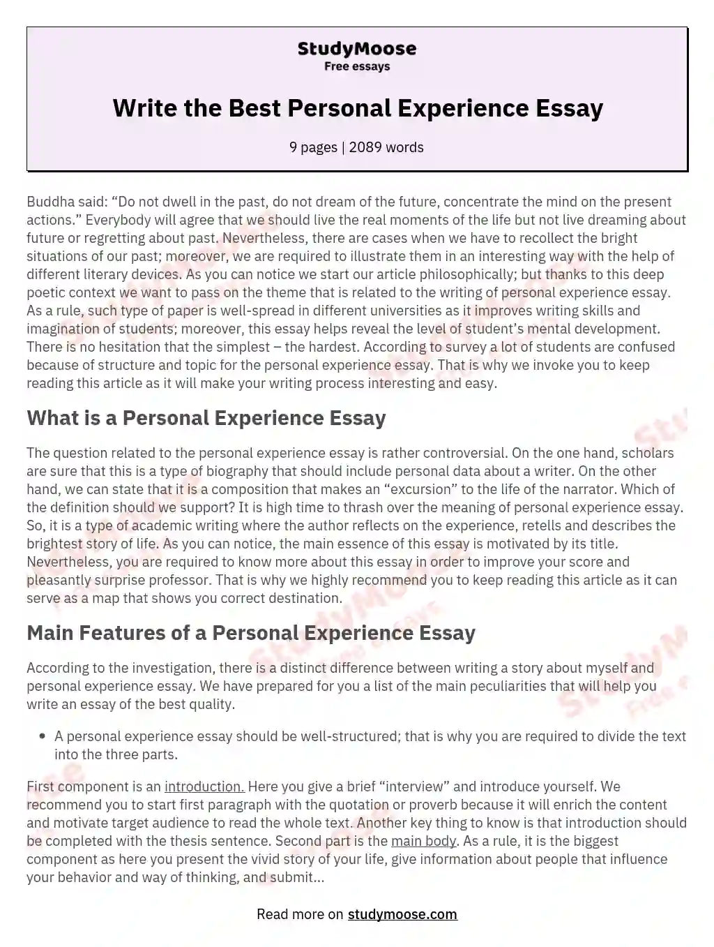 life experience essay topics