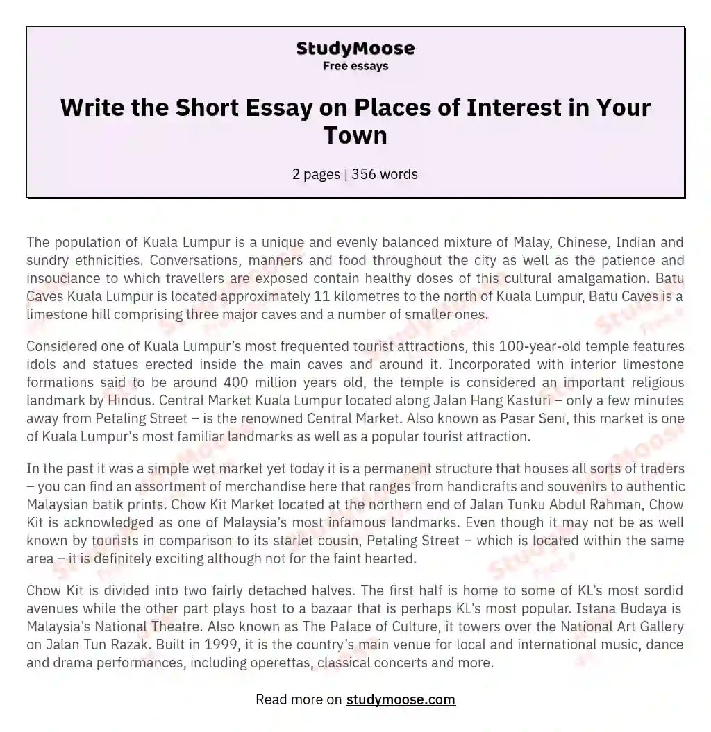 write an essay on a place of interest you visited