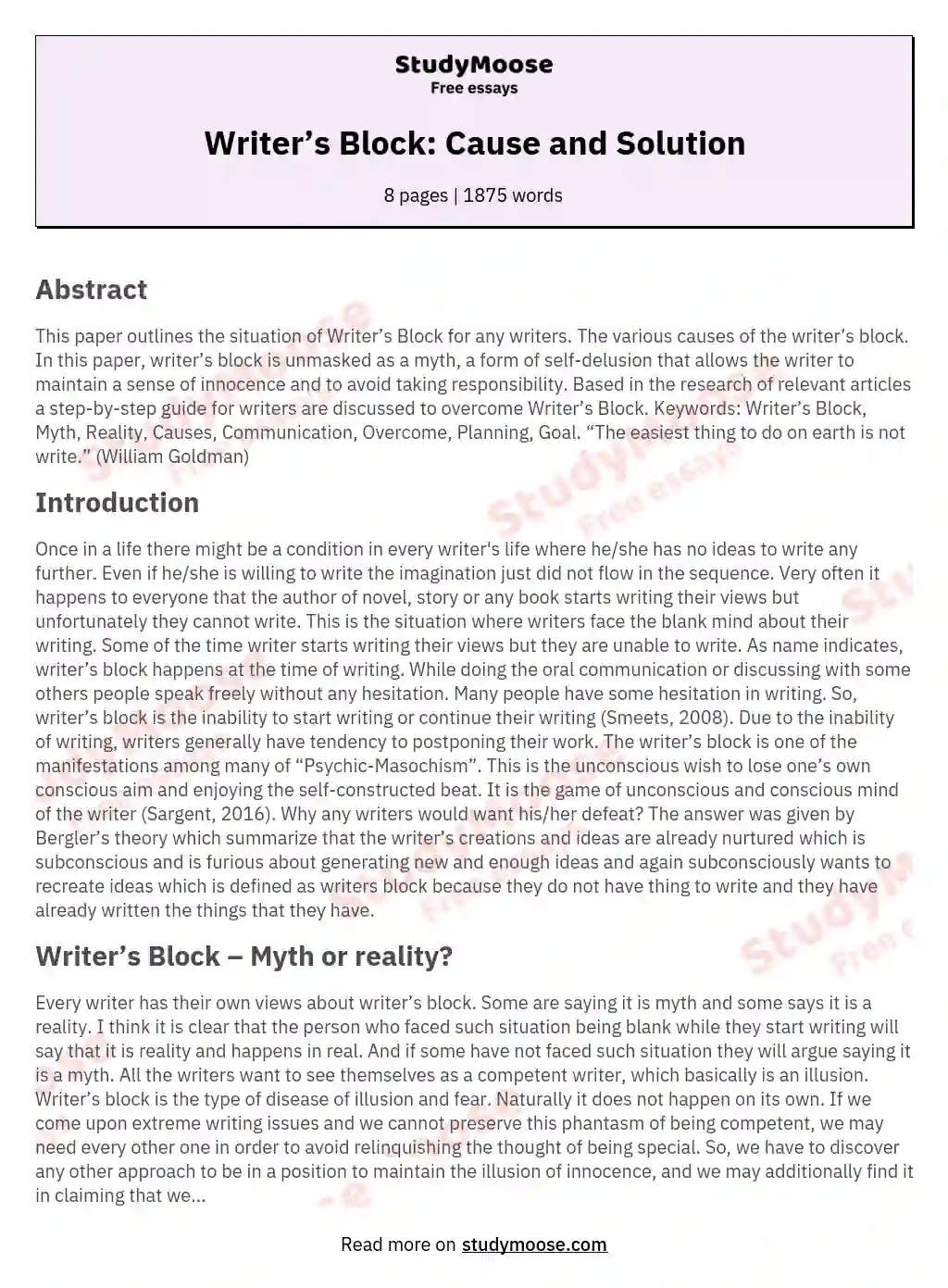 Writer’s Block: Cause and Solution essay