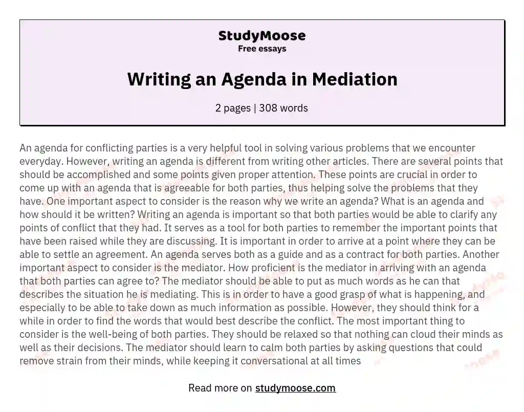 Writing an Agenda in Mediation essay