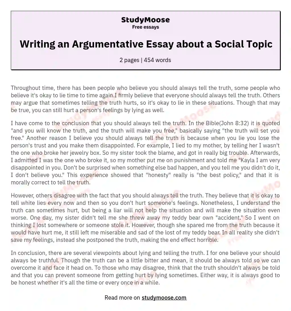 Writing an Argumentative Essay about a Social Topic essay