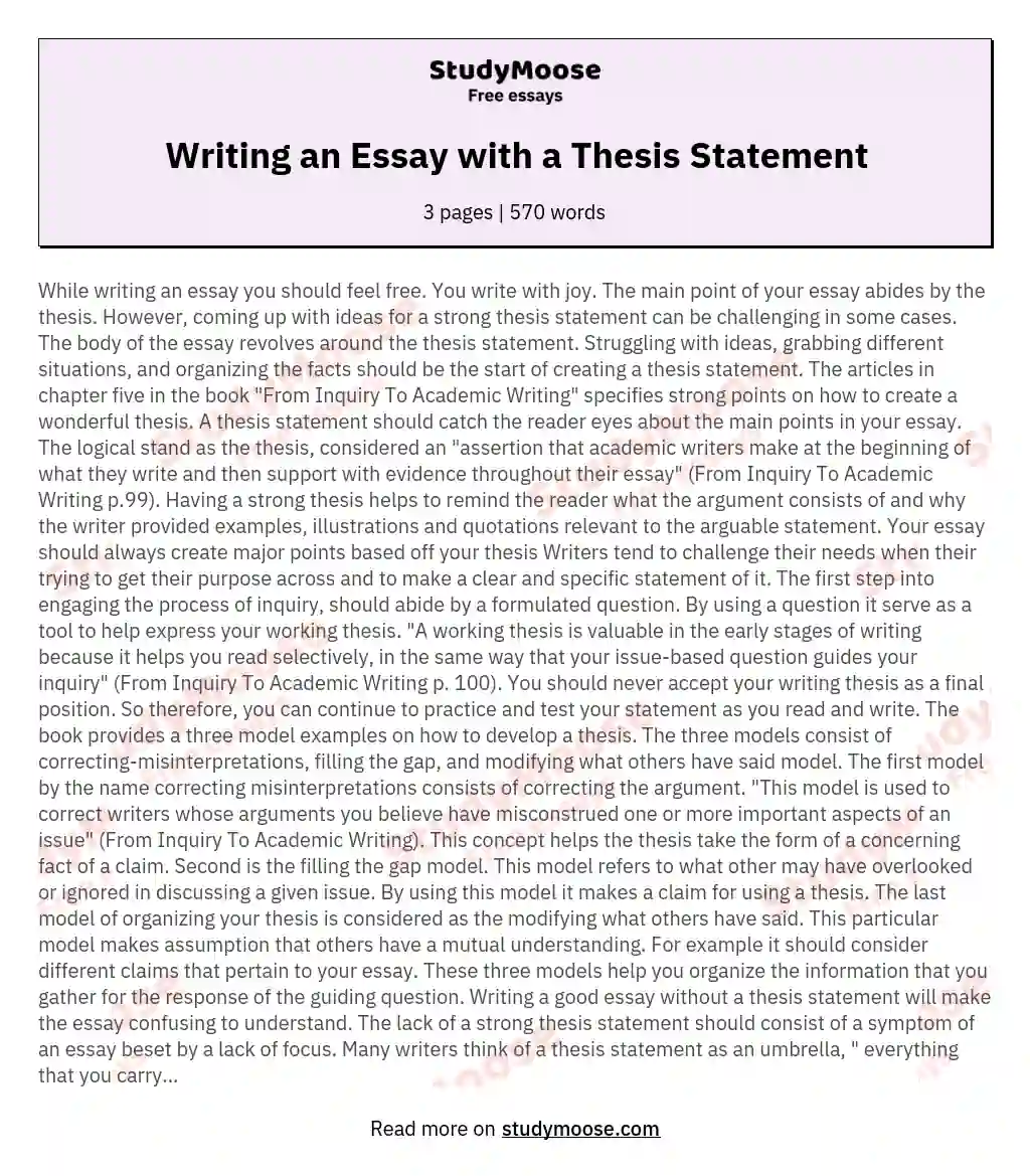 Writing an Essay with a Thesis Statement essay