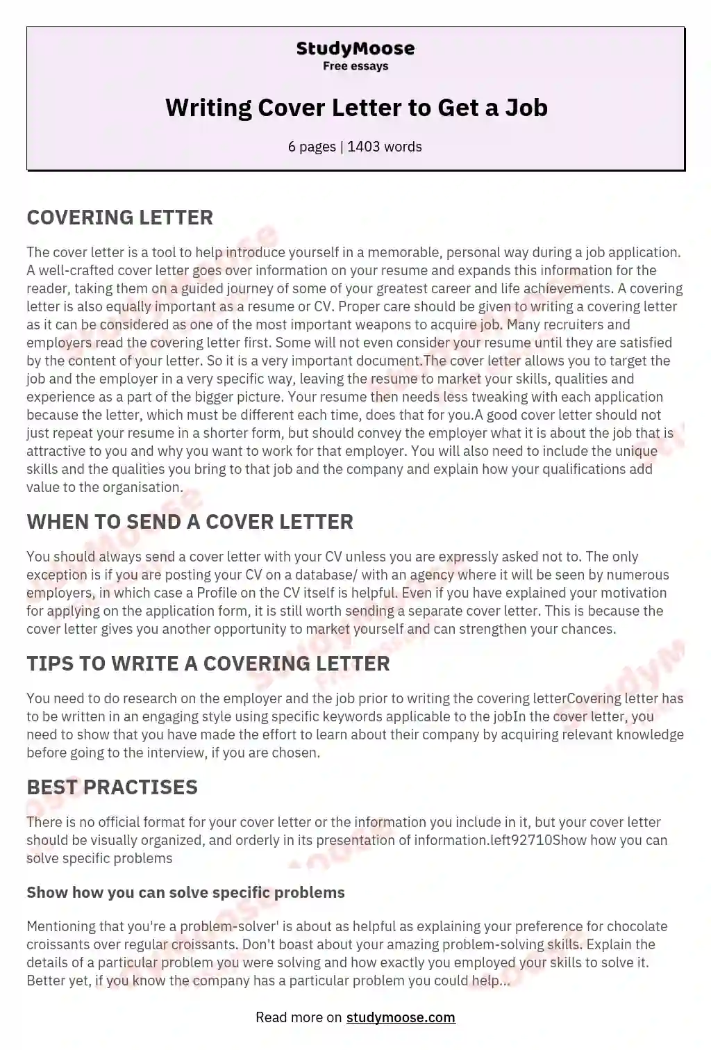 Writing Cover Letter to Get a Job essay