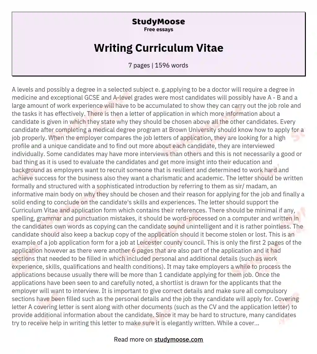 Writing Curriculum Vitae