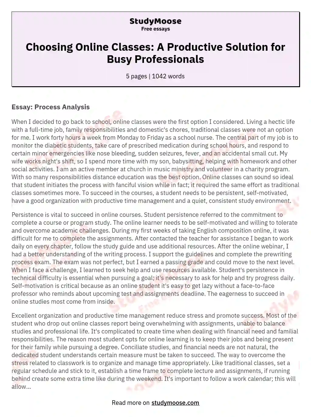Choosing Online Classes: A Productive Solution for Busy Professionals essay
