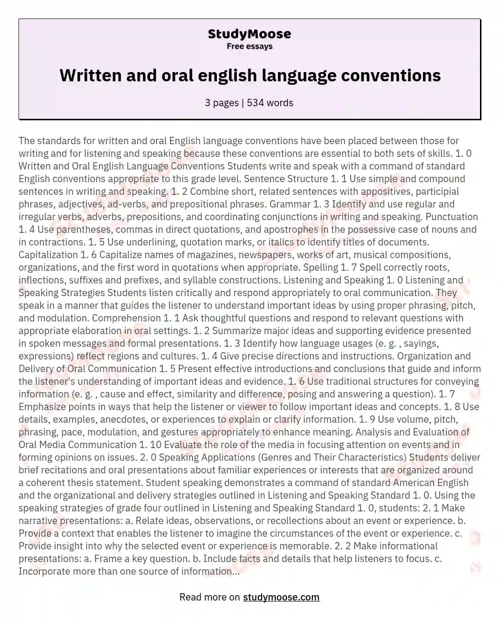 Written and oral english language conventions essay