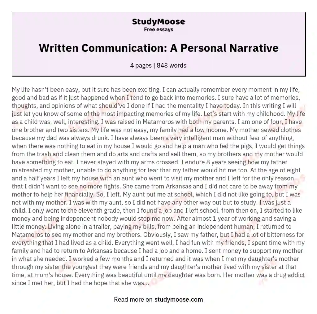 Written Communication: A Personal Narrative essay