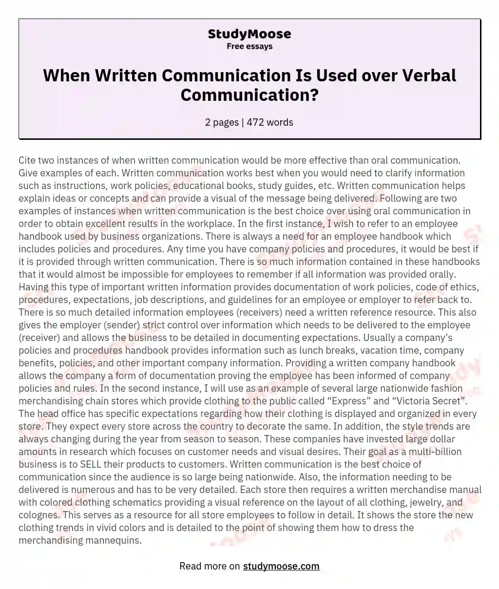 When Written Communication Is Used over Verbal Communication?
