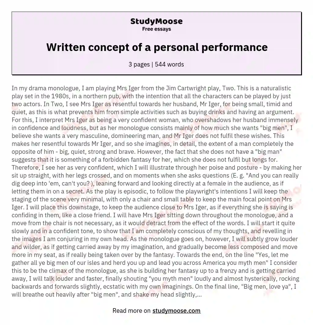 Written concept of a personal performance essay
