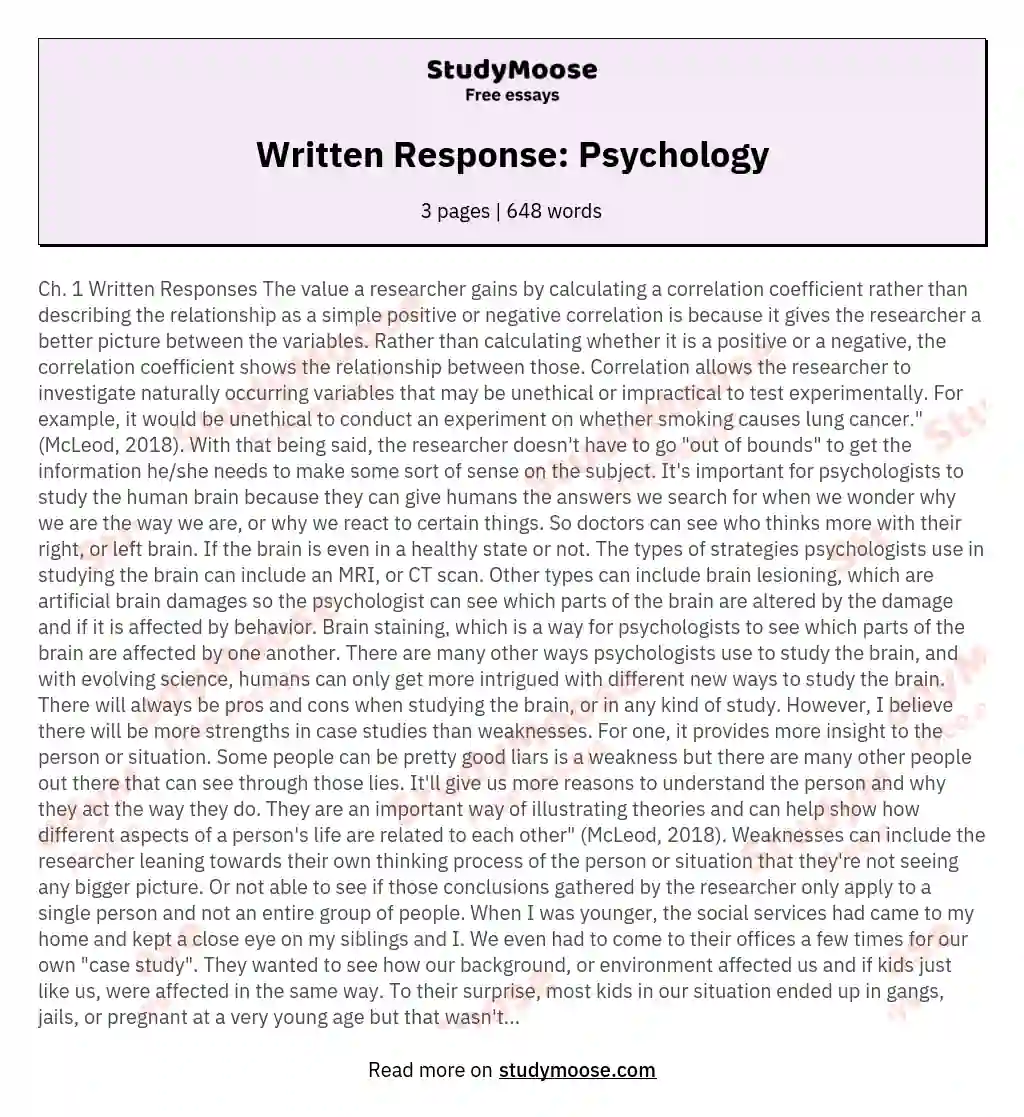 Written Response: Psychology essay