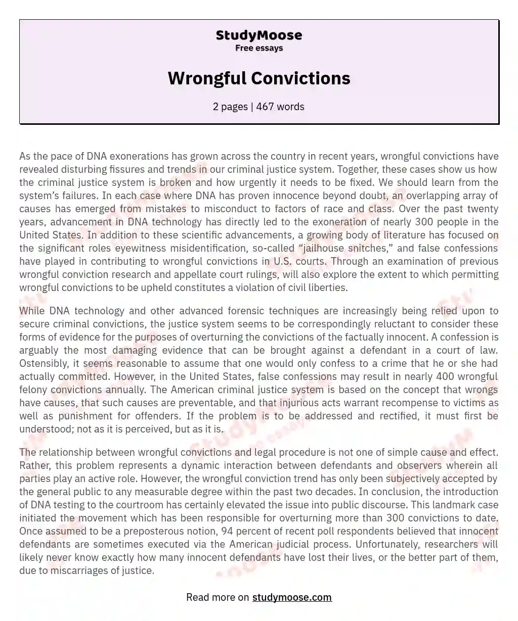 Uncovering Injustices: The Urgent Need for Reform in Wrongful Convictions essay