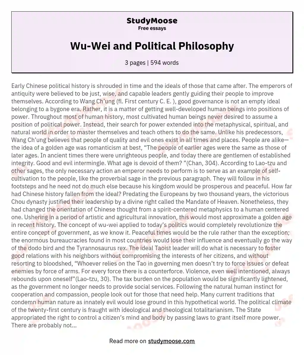 Wu-Wei and Political Philosophy essay