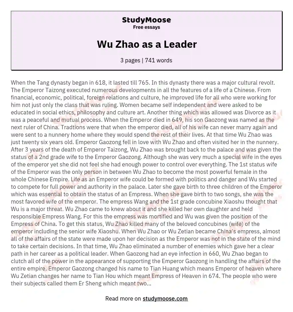 Wu Zhao as a Leader