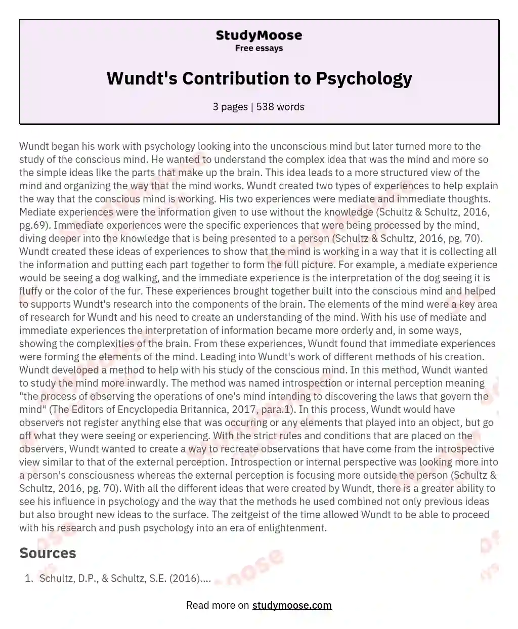 Wundt's Contribution to Psychology