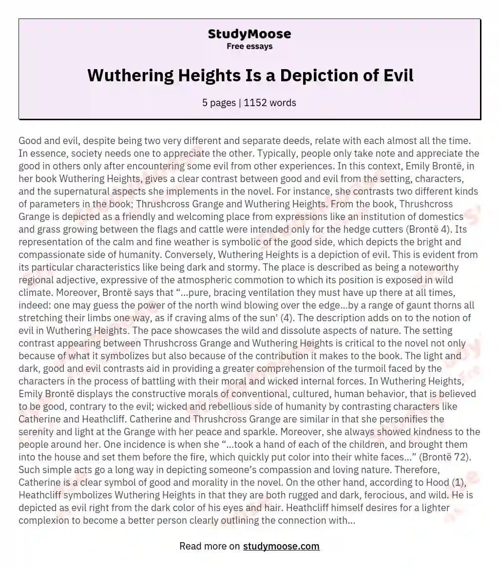 Wuthering Heights Is a Depiction of Evil essay