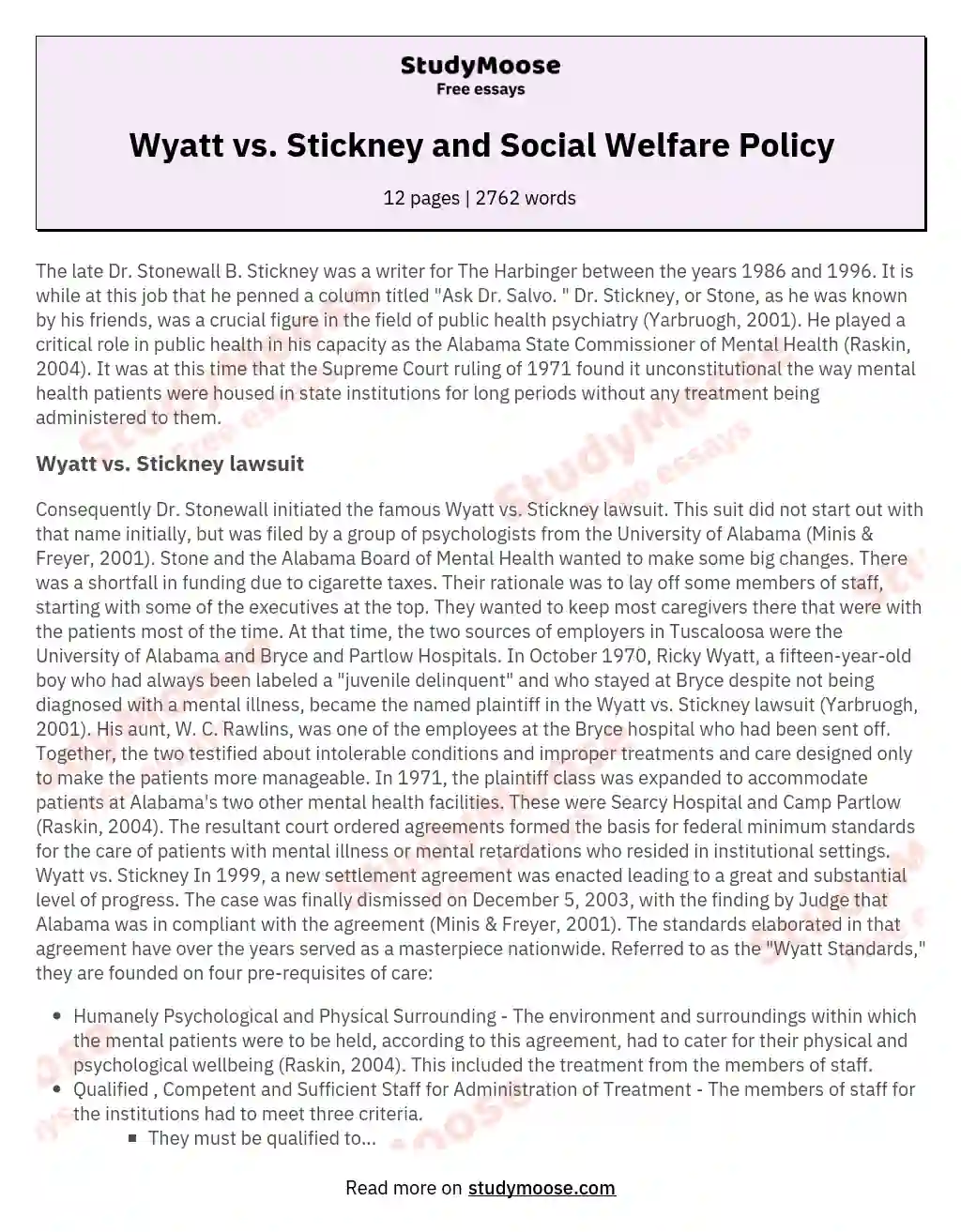 Wyatt vs. Stickney and Social Welfare Policy essay