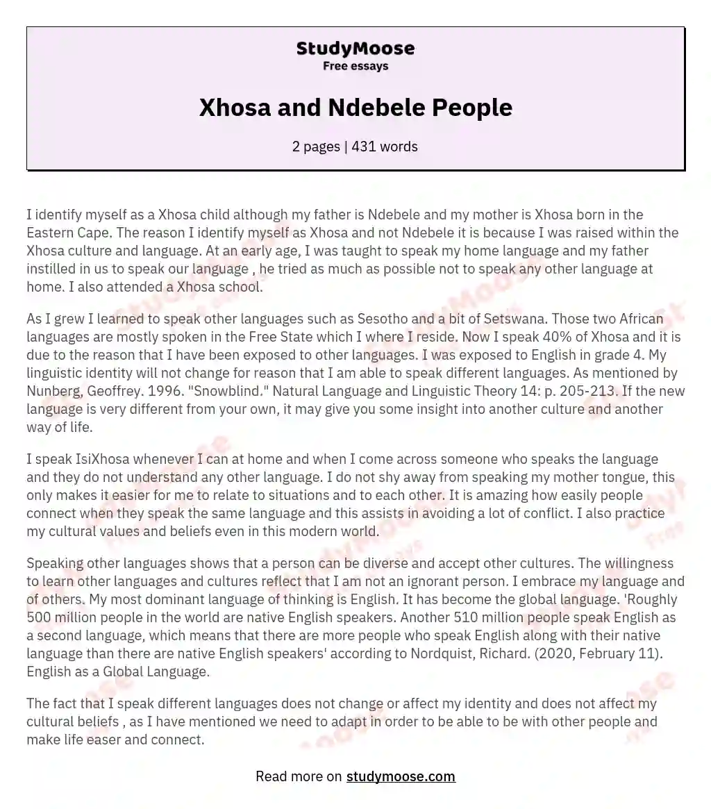 Xhosa and Ndebele People essay