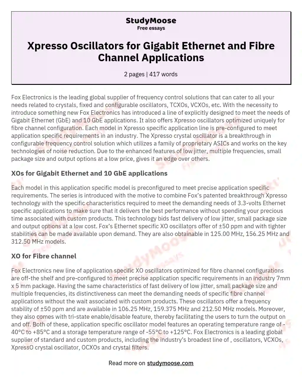 Xpresso Oscillators for Gigabit Ethernet and Fibre Channel Applications essay