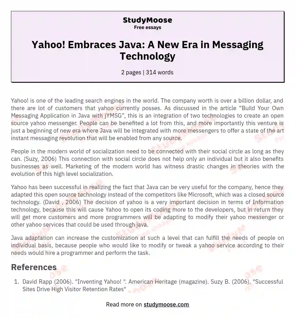 Yahoo! Embraces Java: A New Era in Messaging Technology essay