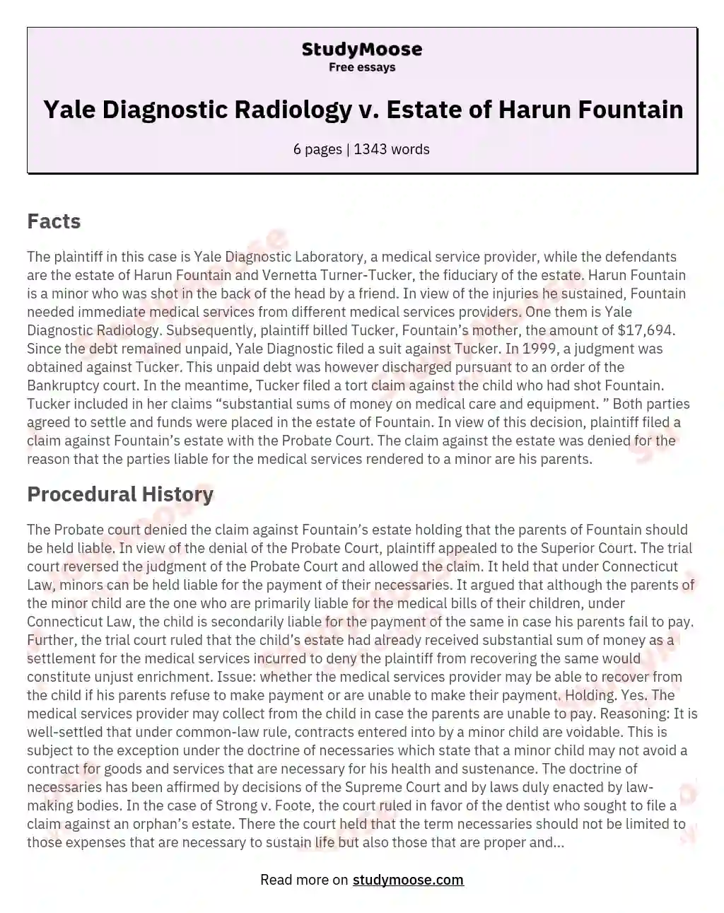 Yale Diagnostic Radiology v. Estate of Harun Fountain