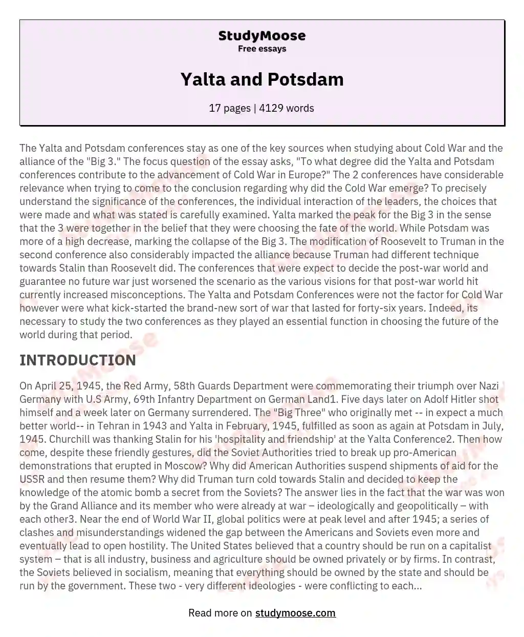Yalta and Potsdam essay