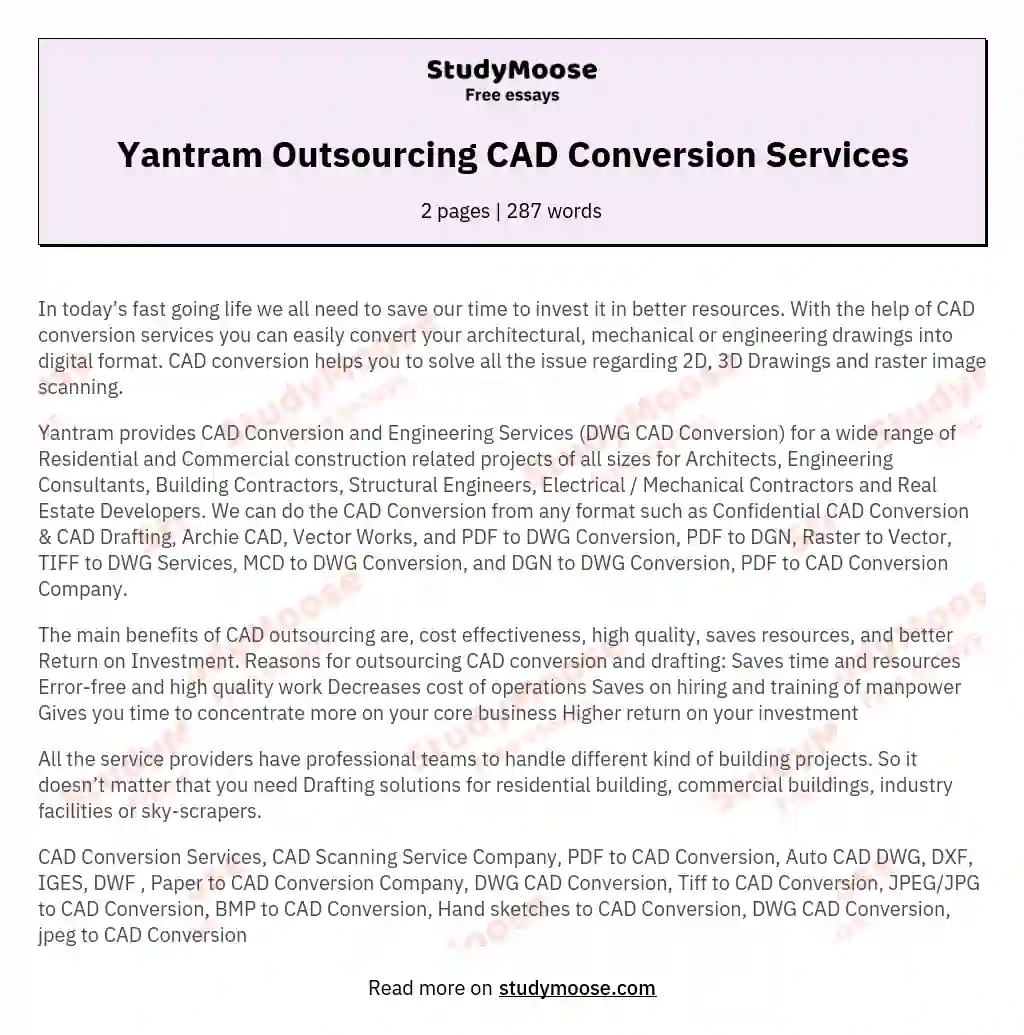 Yantram Outsourcing CAD Conversion Services