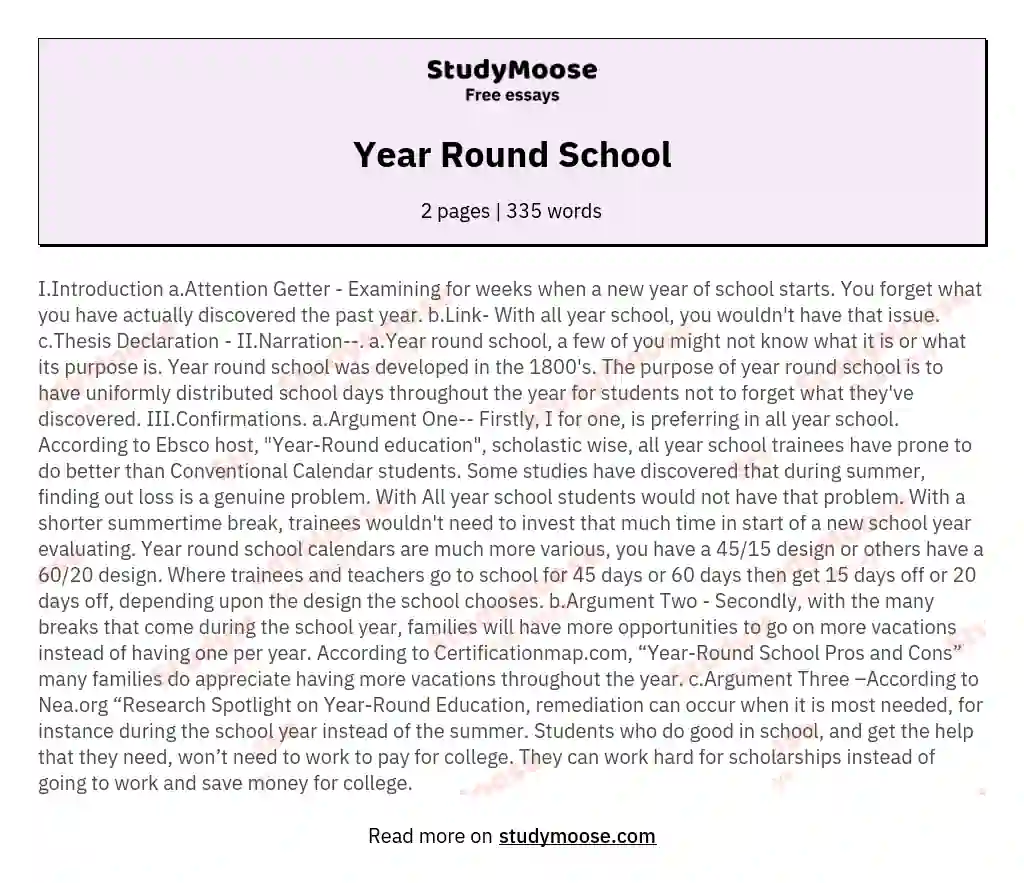Year Round School essay