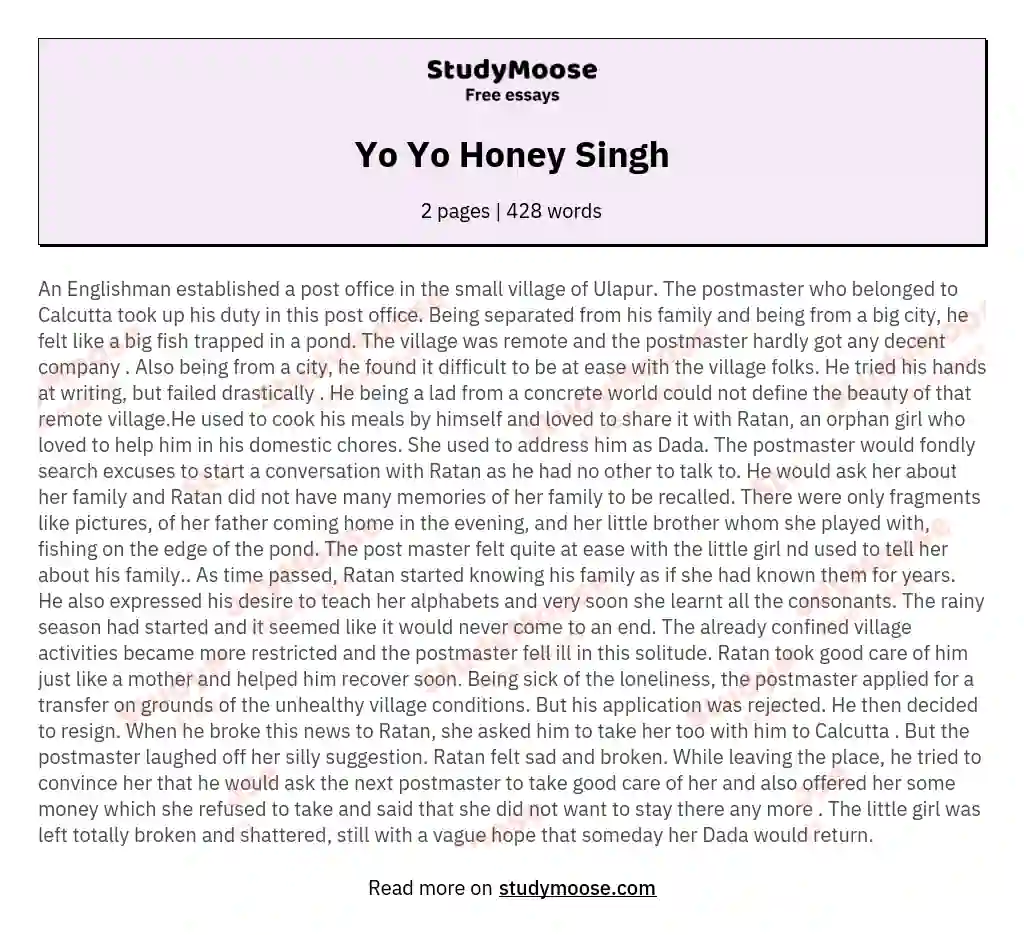 Yo Yo Honey Singh essay