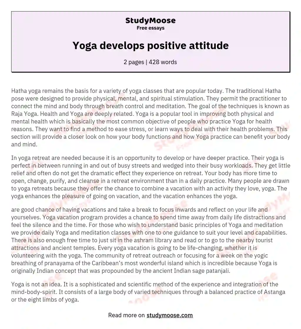 Yoga develops positive attitude essay