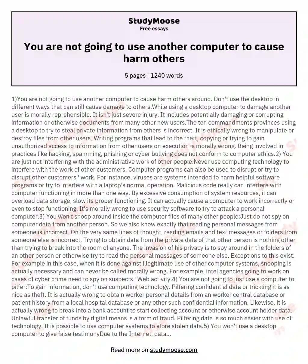 You are not going to use another computer to cause harm others essay